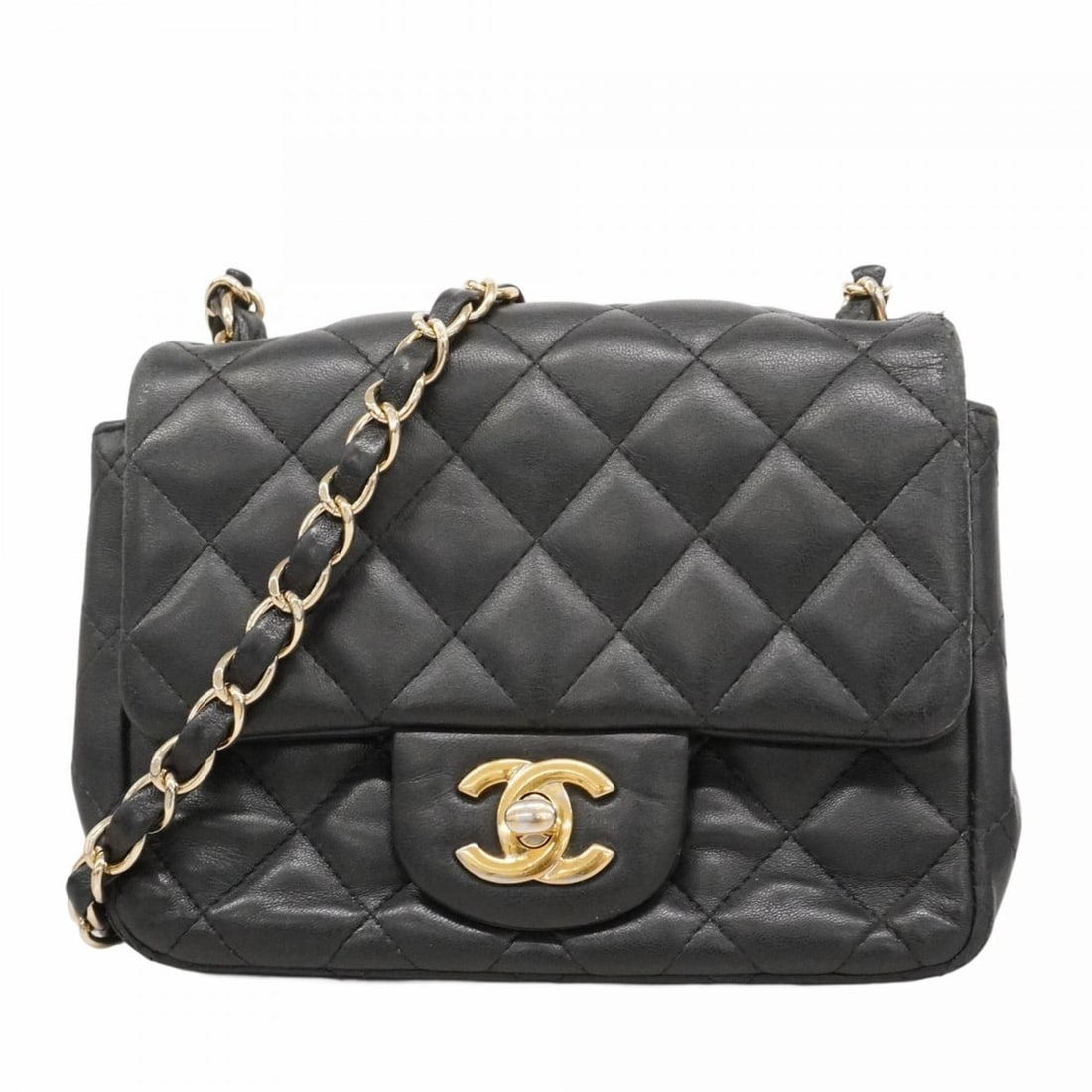 Chanel Mini Matelasse Shoulder Bag with Chain Bag, Lambskin, Black, Women's: --- Catalog ---Category: SizeSize (HxWxD): 14cm x 16cm x 7.5cm / 5.51'' x 6.29'' x 2.95''Category: DesignType: Shoulder bagColor: BlackGender: WomenMaterial: Leather Hardware Color: GoldLeather/Fur Ty