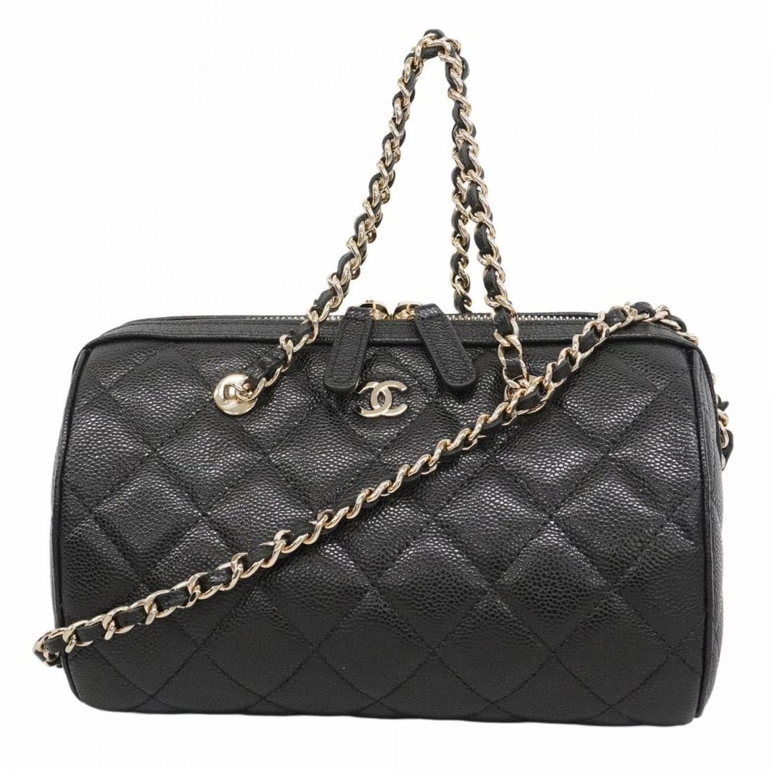 Chanel Matelasse Handbag with Chain Shoulder Strap, Caviar Skin, Black and Champagne, 2-Way Bag for (1 of 9)