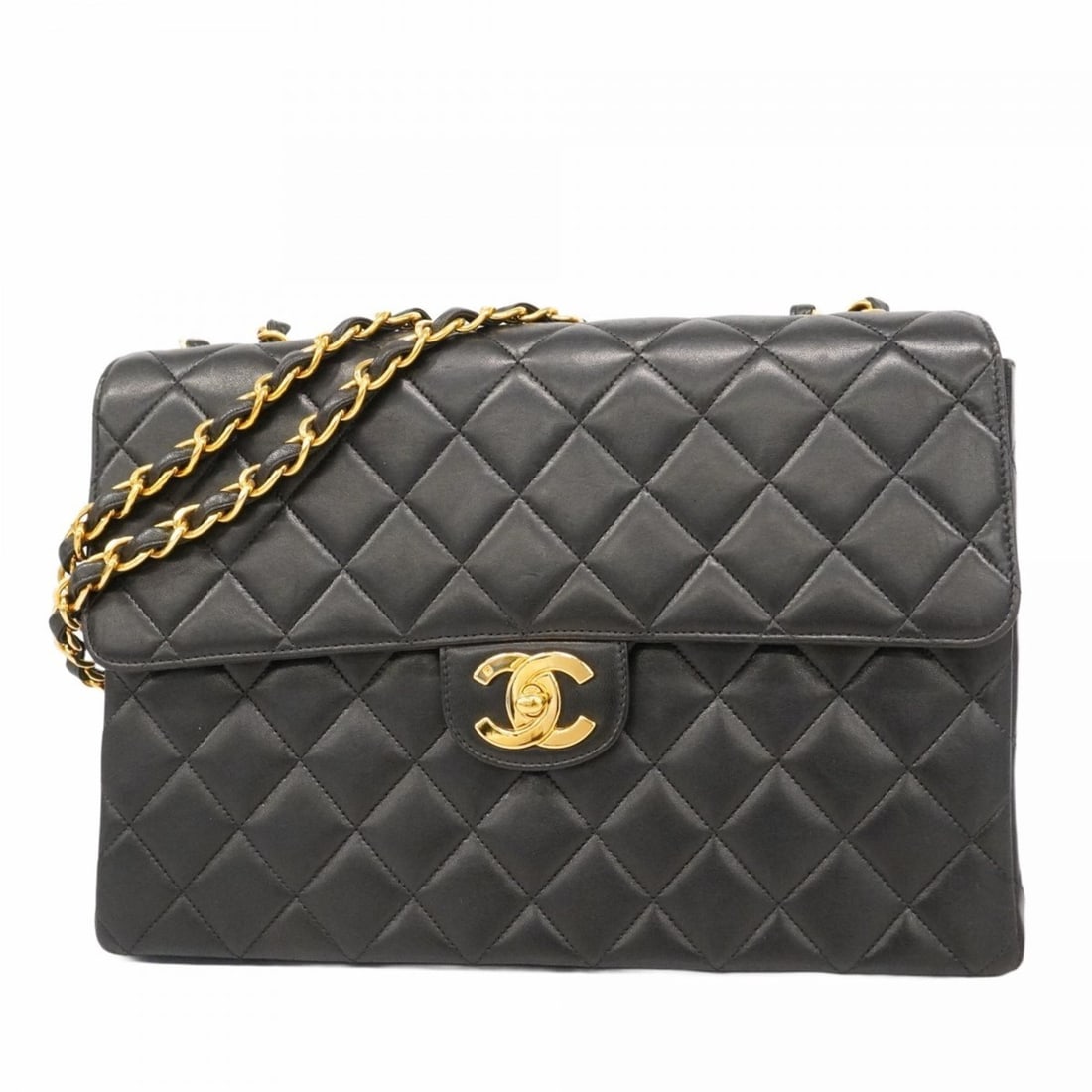 Chanel Shoulder Bag, Large Matelasse, Double Chain, Lambskin, Black, Women's (1 of 15)