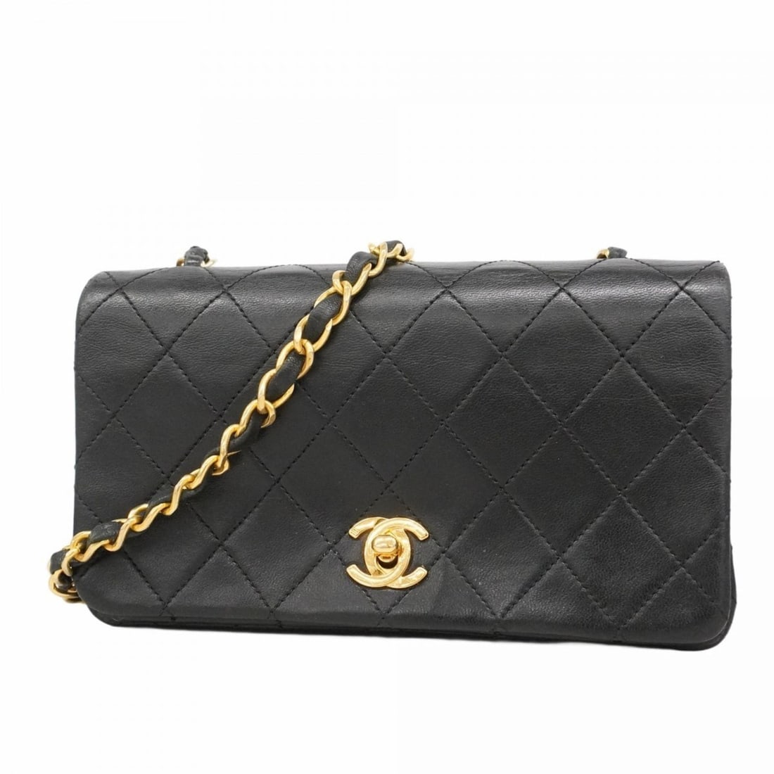 Chanel Matelasse Shoulder Bag with Chain Bag, Lambskin, Black, Women's: --- Catalog ---Category: SizeSize (HxWxD): 12cm x 19cm x 6cm / 4.72'' x 7.48'' x 2.36''Category: DesignType: Shoulder bagColor: BlackGender: WomenMaterial: Leather Hardware Color: GoldLeather/Fur Type