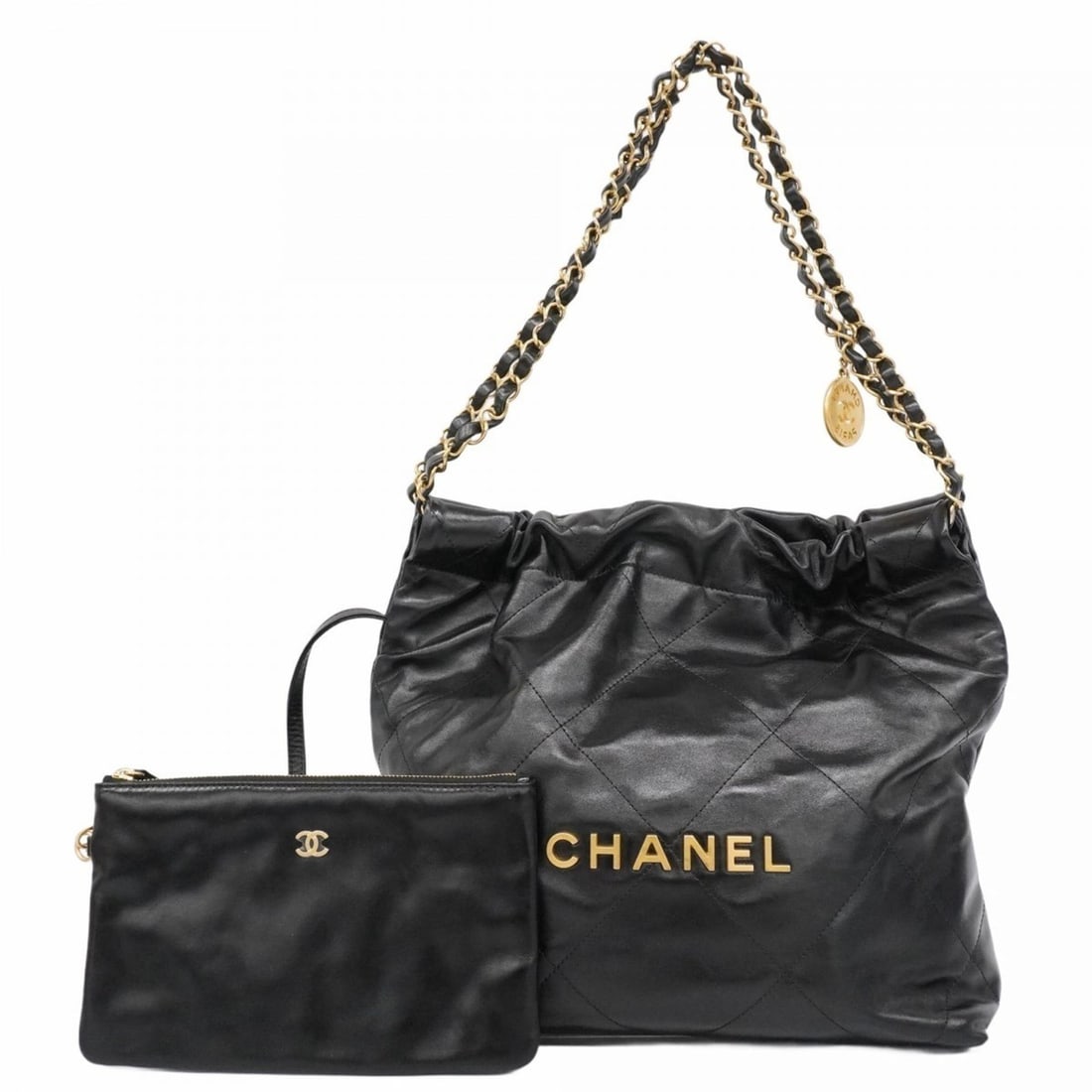 Chanel Shoulder Bag Chain 22 Calfskin Black Women's (1 of 13)