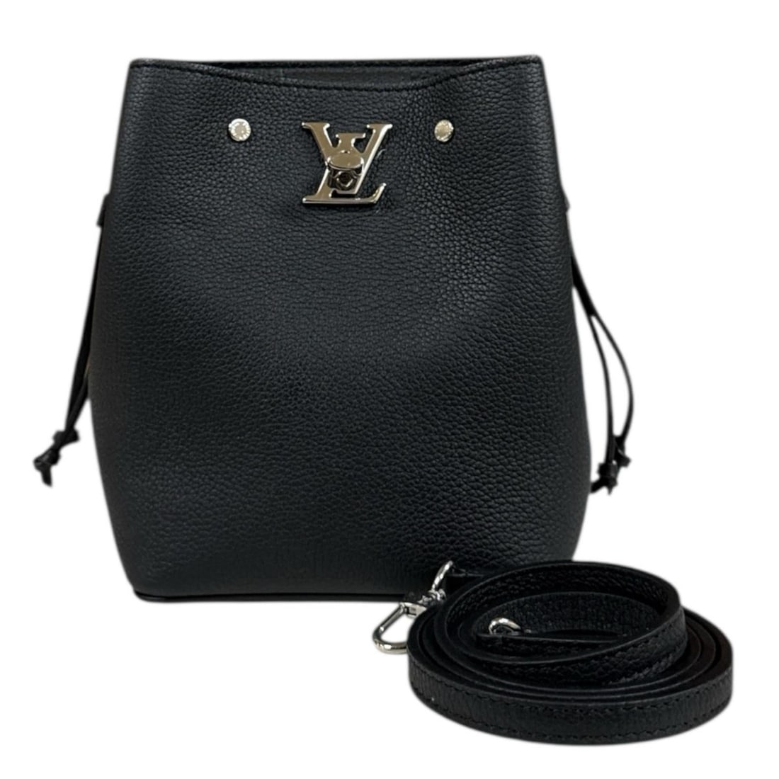 Pre-owned Louis Vuitton Nano Lock Me Bucket Shoulder Bag, M68709, Black Leather, Women's.: --- Catalog ---Category: SizeWeight: 240g / 8.46oz.Size (HxWxD): 15.5cm x 12.5cm x 9cm / 6.1'' x 4.92'' x 3.54''Strap Length: 118cm / 46.45''Category: DesignType: Shoulder bagColor: BlackGender: