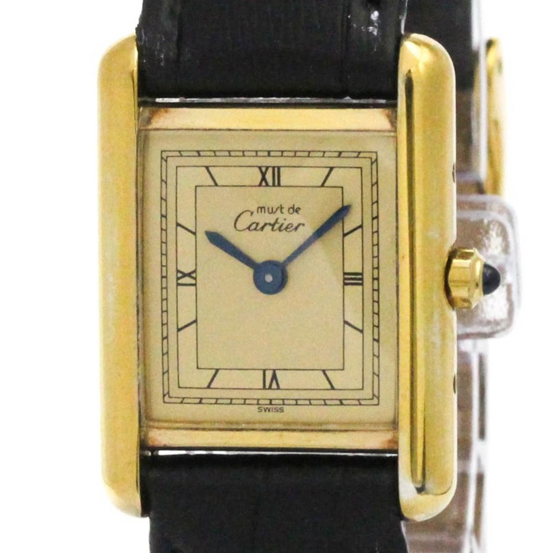 CARTIER Must Tank Gold Plated Quartz Ladies Watch 366001: --- Catalog ---Category: SizeCase Diameter: 20mm / 0.79''Category: DesignType: WristwatchStyle: Dress/FormalGender: WomenColor (Dial): GoldMaterial (Band): LeatherMaterial (Case): Gold platedCategory:
