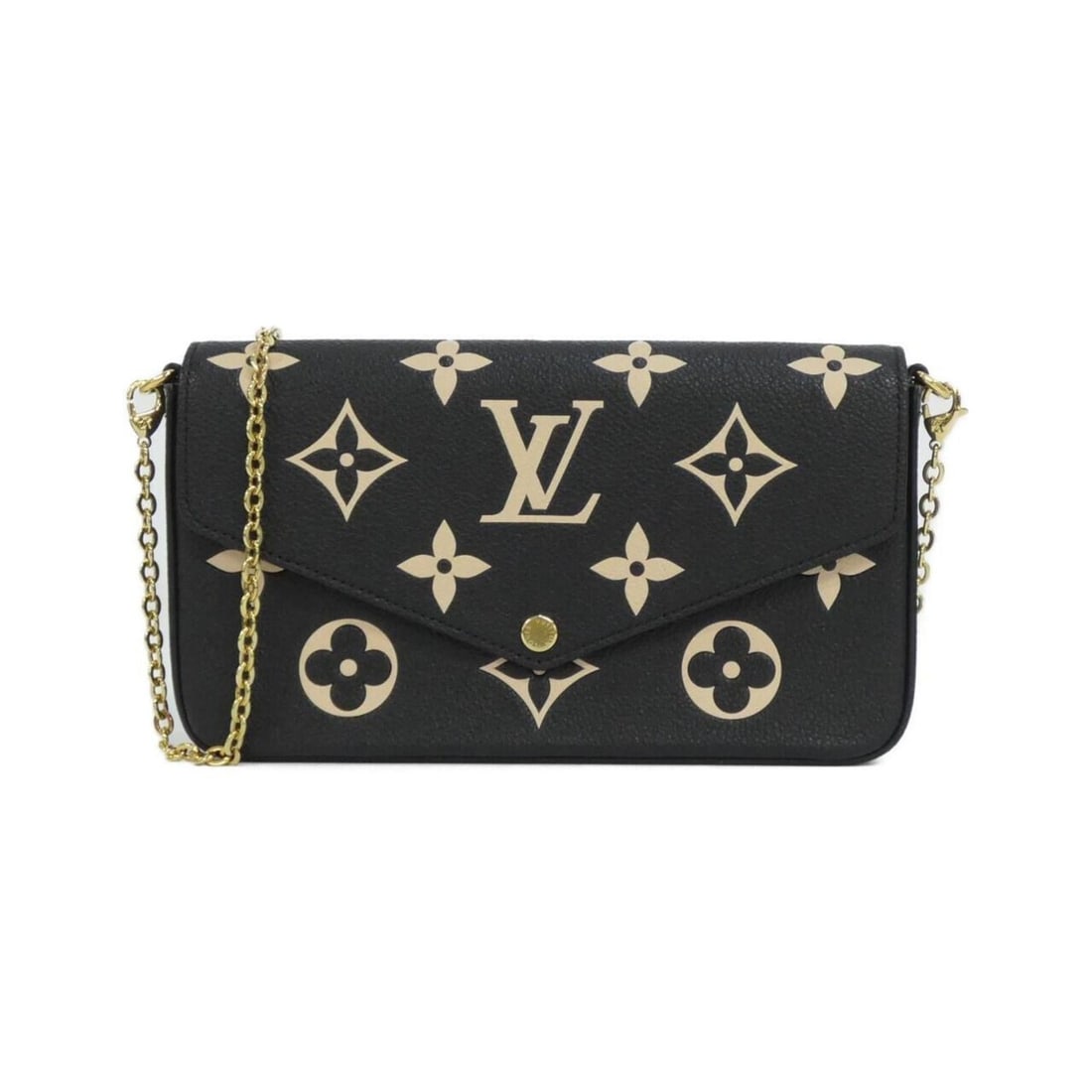 Louis Vuitton Two-Tone Monogram Empreinte Pochette Felicie M82479 Shoulder Bag: --- Catalog ---Category: SizeSize (HxWxD): 12cm x 21cm x 3cm / 4.72'' x 8.26'' x 1.18''Category: DesignType: Pochette, Shoulder bagColor: Beige, BlackGender: WomenMaterial: Leather Leather/Fur Type: