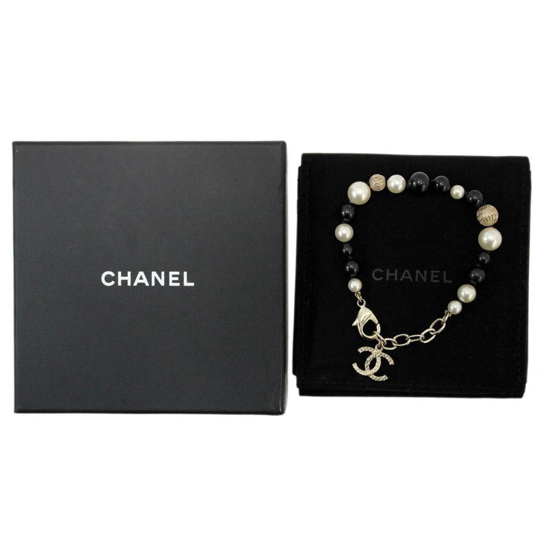 CHANEL Coco Mark Faux Pearl Bracelet, Stainless Steel, A16B, 19.8g (1 of 13)