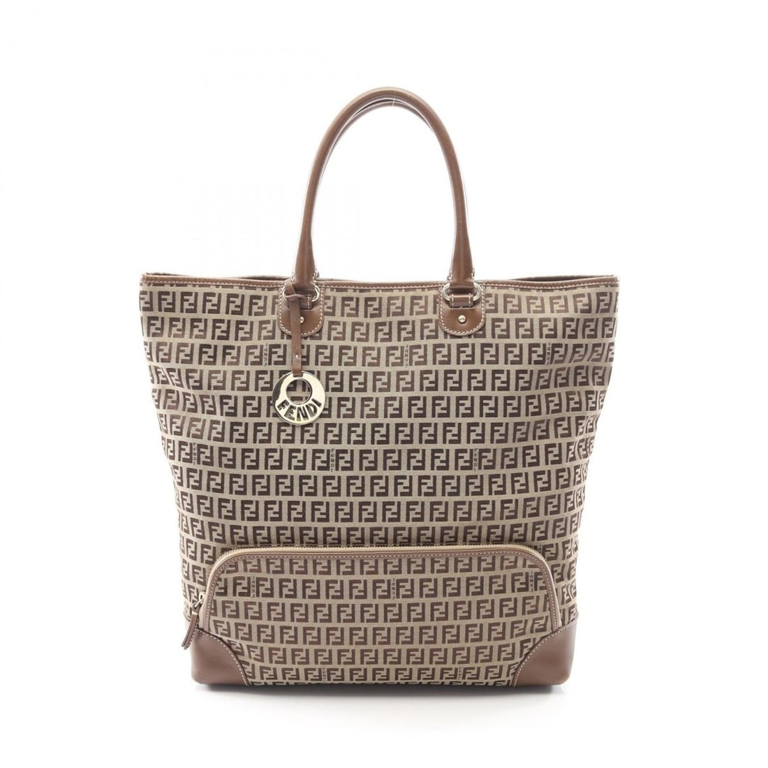 Fendi Zucchino Tote Bag, Canvas and Leather, Women's, Beige Brown (1 of 11)