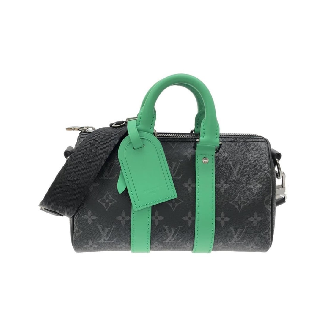 Louis Vuitton Monogram Eclipse Keepall Bandouliere 25cm M25885 Handbag: --- Catalog ---Category: SizeSize (HxWxD): 16cm x 24cm x 10cm / 6.29'' x 9.44'' x 3.93''Category: DesignType: HandbagColor: Black, GreenGender: Women,MenMaterial: Coated canvas Hardware Color: