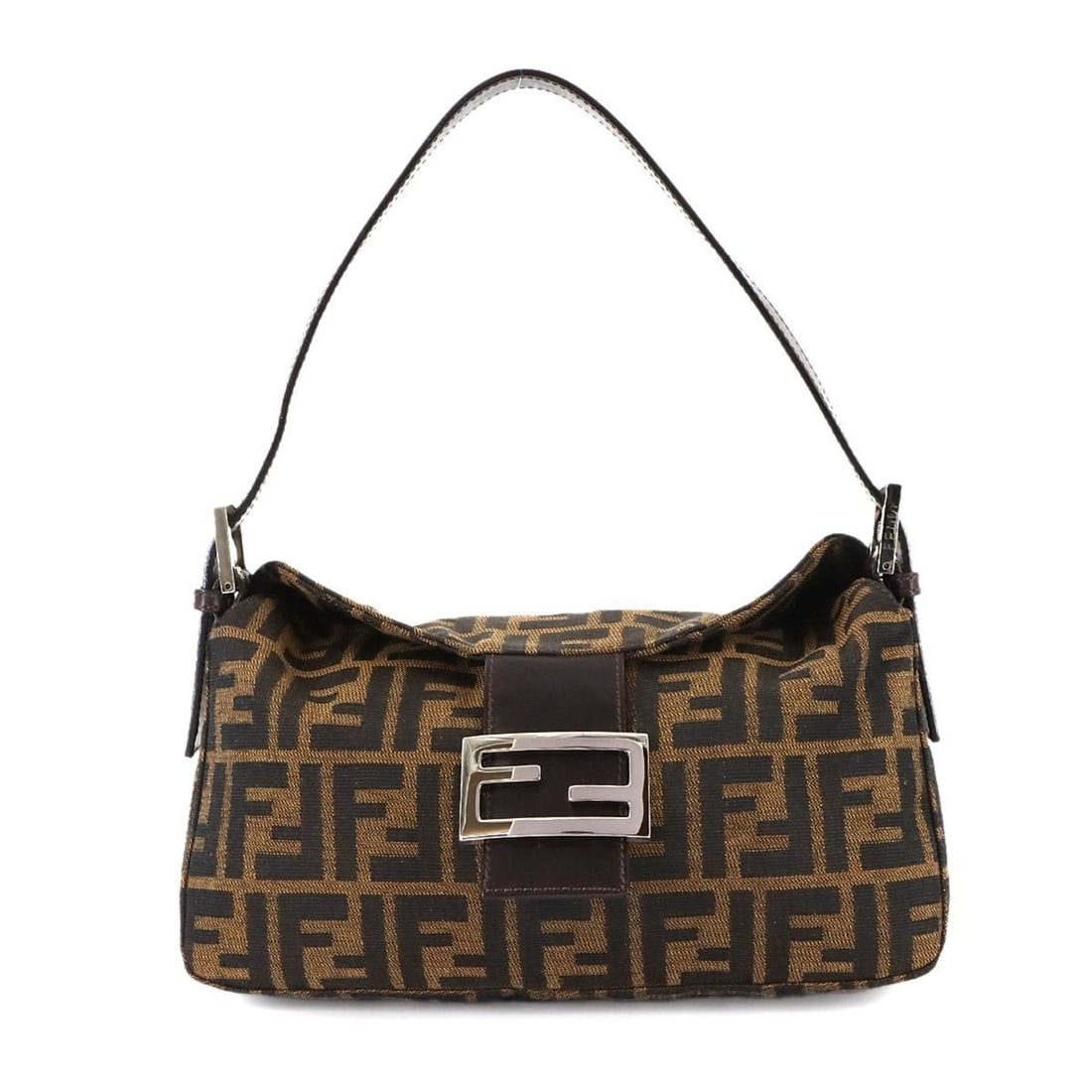 FENDI Zucca Shoulder Bag, Canvas and Leather, Brown, Silver Hardware, 26725 (1 of 20)