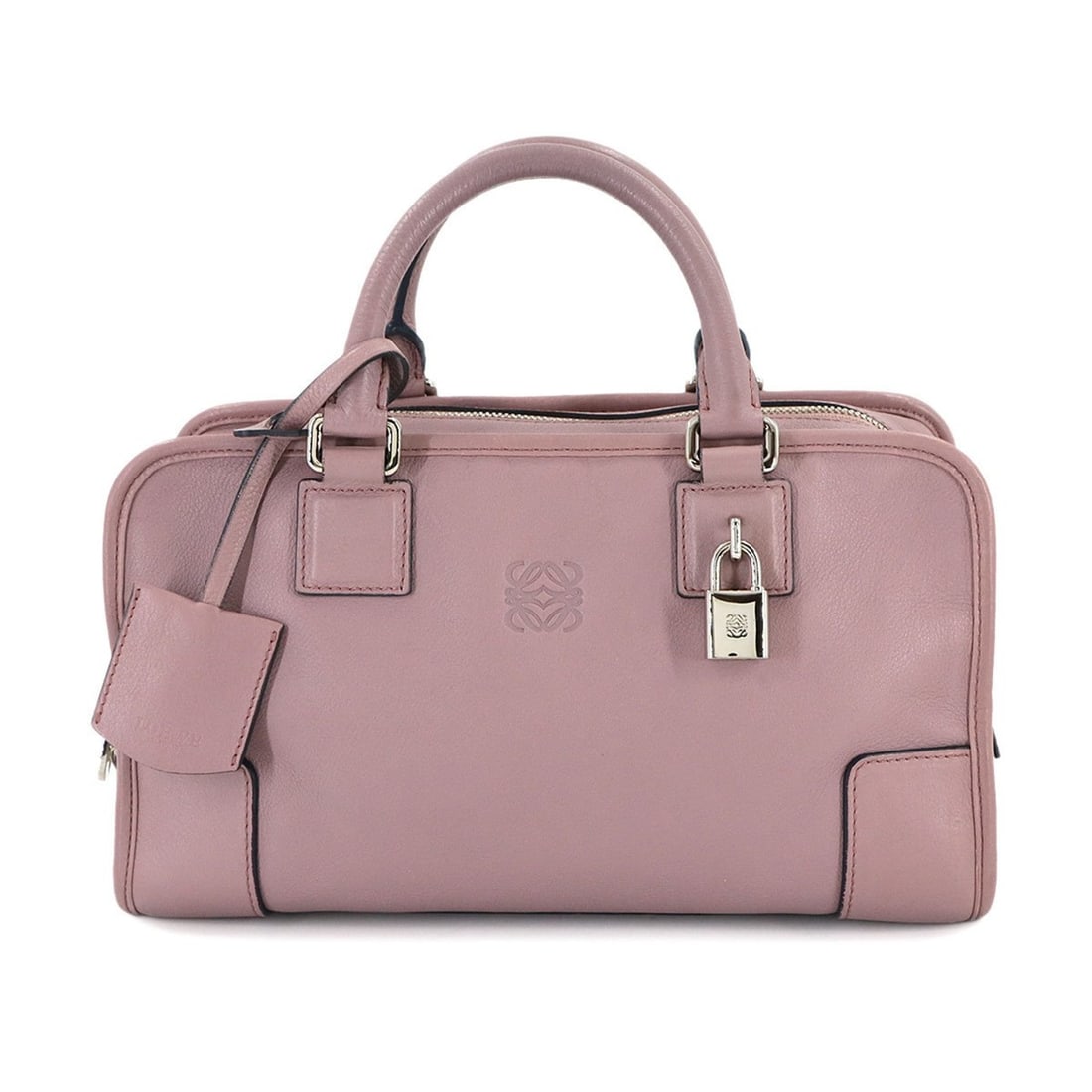 LOEWE Amazona 28 handbag in pink leather with silver hardware.: --- Catalog ---Category: SizeSize (HxWxD): 16cm x 28.5cm x 13cm / 6.29'' x 11.22'' x 5.11''Category: DesignType: HandbagColor: PinkGender: WomenMaterial: Leather Category: GeneralBrand: Loewe--- Item