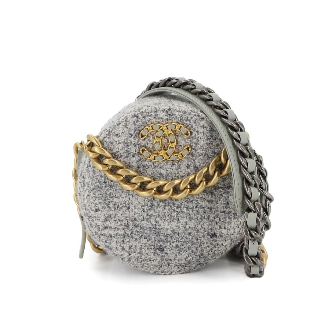 Chanel 19 Round Clutch Chain Shoulder Bag in Tweed and Leather, Gray, AP0945 (1 of 20)