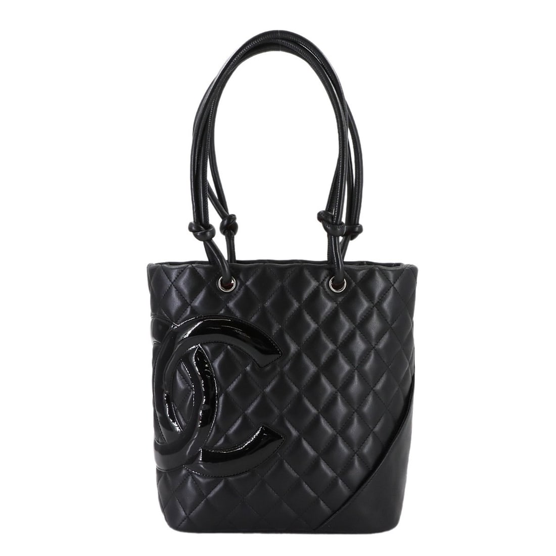 CHANEL Cambon Line Medium Tote Bag in Black Enamel Calfskin with Silver Hardware (A25167) (1 of 13)