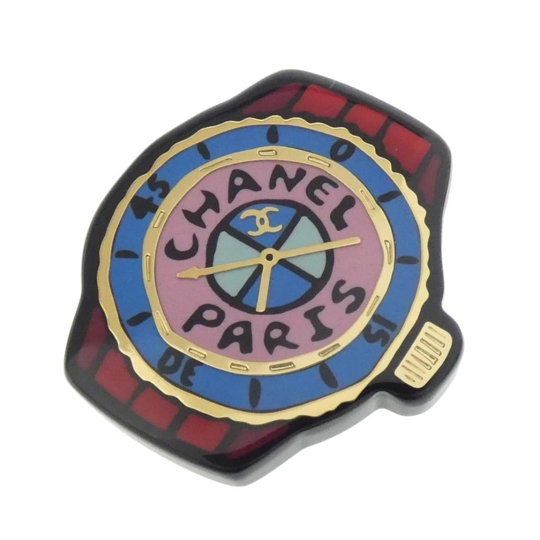 Chanel ABB394 Pin Brooch: --- Catalog ---Category: SizeSize (HxWxD): 3.5cm x 3.2cm / 1.37'' x 1.25''Category: DesignType: Pin broochColor: Blue, Gold, Pink, Red colorGender: WomenCategory: GeneralMPN: ABB394Brand: Chanel--- It