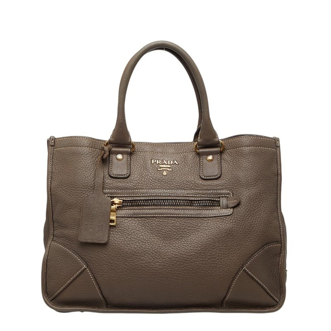 Prada handbag tote bag in greige leather for women. (1 of 17)