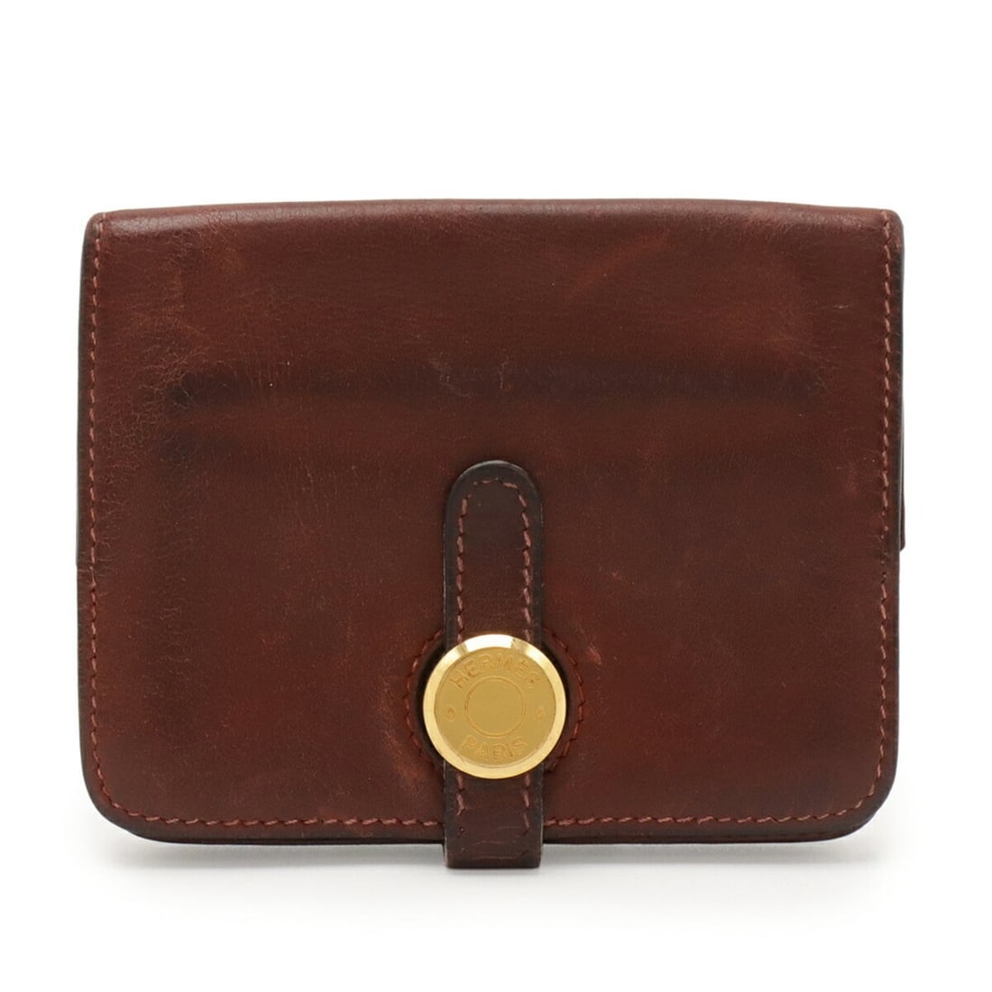 HERMES Dogon Compact Coin Case Wallet, Purse, Card Case, Red-Brown Leather, F Stamp (1 of 13)