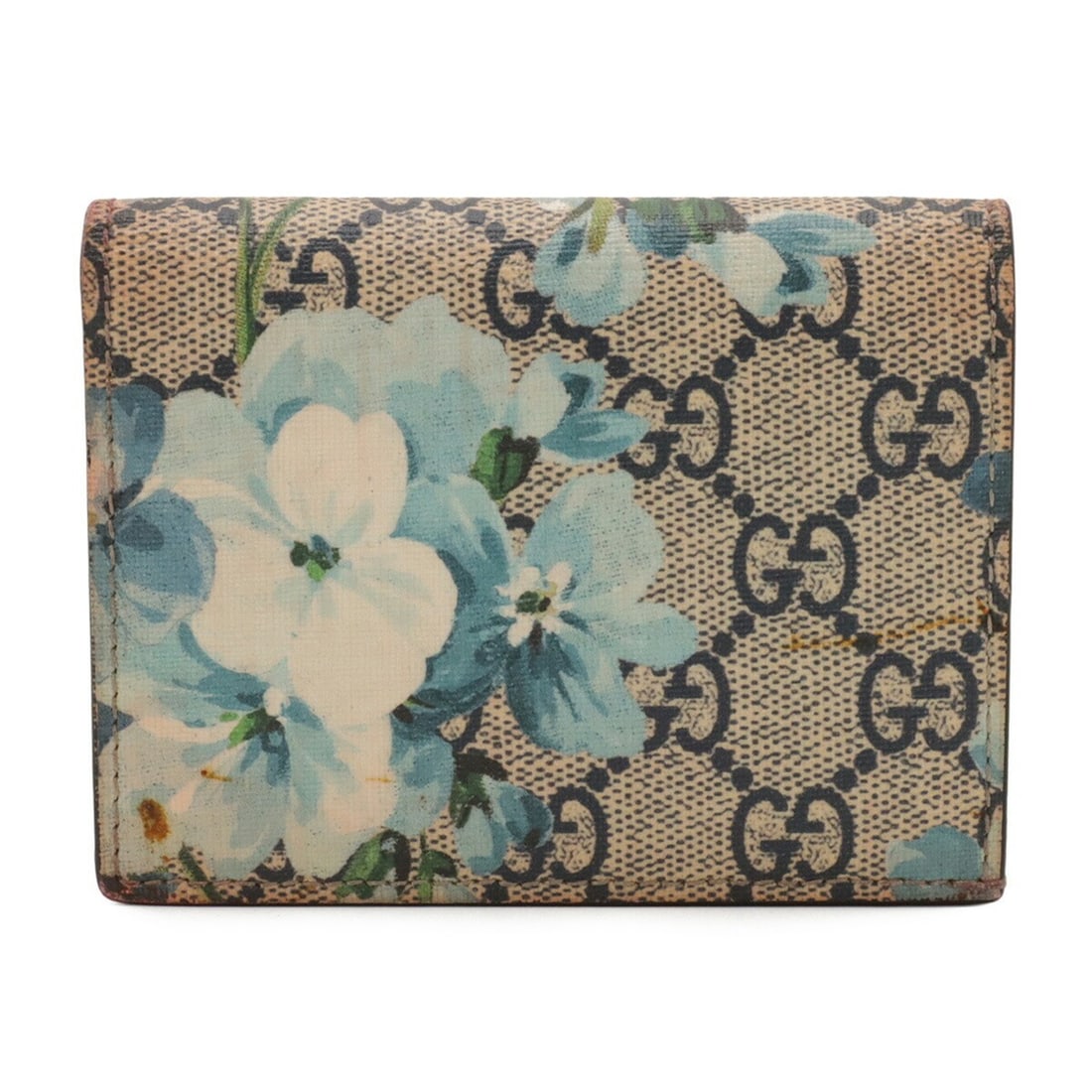 GUCCI GG Blooms Supreme Card Case, Pass Business Holder, Bi-fold Billfold, PVC Leather, Beige, Blue (1 of 14)