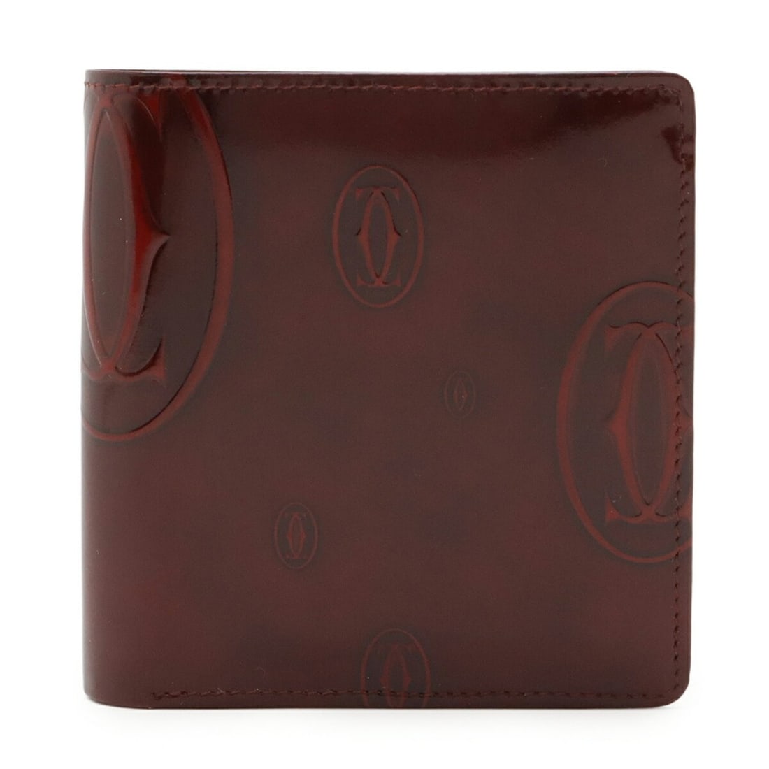 Cartier Happy Birthday Bifold Wallet in Enamel and Patent Leather, Bordeaux (L3000263): --- Catalog ---Category: SizeSize (HxWxD): 10.5cm x 10.5cm / 4.13'' x 4.13''Category: DesignType: Wallet (bi-fold)Color: BordeauxGender: Women,MenMaterial: Patent leather Category: GeneralLine: Happy