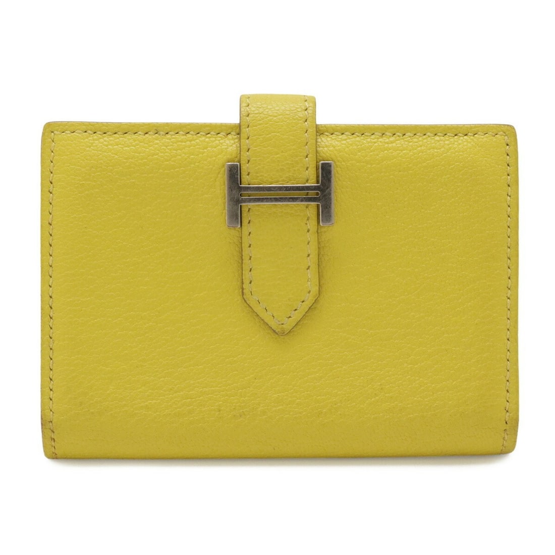 HERMES Bearn Card Case, Business Holder, Pass Chevre Leather, Lime Yellow, Y Stamp (1 of 16)