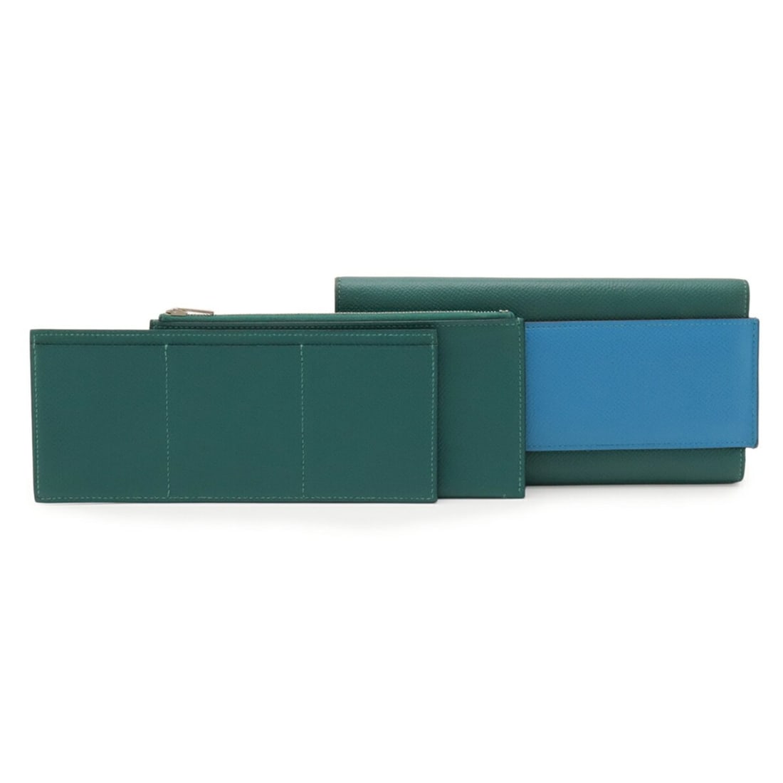 HERMES Passant Long Bi-fold Wallet, Two-Tone, Epsom Leather, Malachite, Blue Zanzibar, A Stamp (1 of 9)