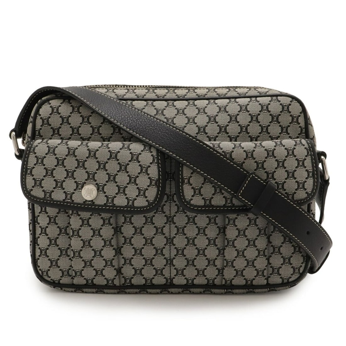 CELINE Macadam Shoulder Bag Pochette Canvas Leather Black Gray: --- Catalog ---Category: SizeWeight: 380g / 13.4oz.Size (HxWxD): 16.5cm x 24cm x 5cm / 6.49'' x 9.44'' x 1.96''Strap Length: 137cm / 53.93''Category: DesignType: Pochette, Shoulder bagColor: Black, Gr