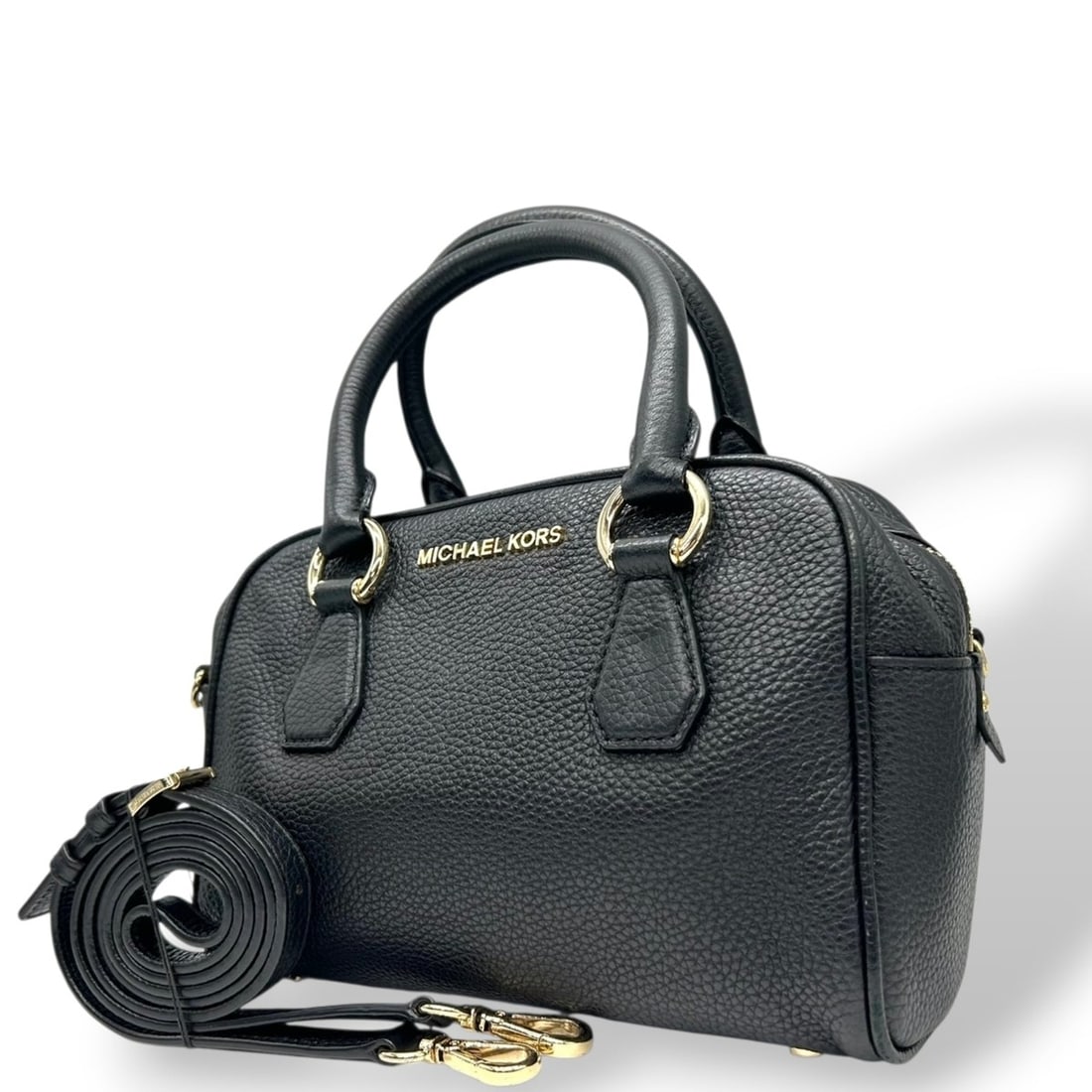 Michael Kors handbag, shoulder bag, mini Boston black leather with gold hardware, women's size 7 (1 of 18)