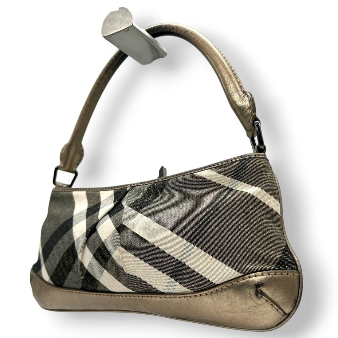 Burberry Nova Check Canvas Leather Handbag in Champagne Gold, Women's, Size s10 (1 of 18)