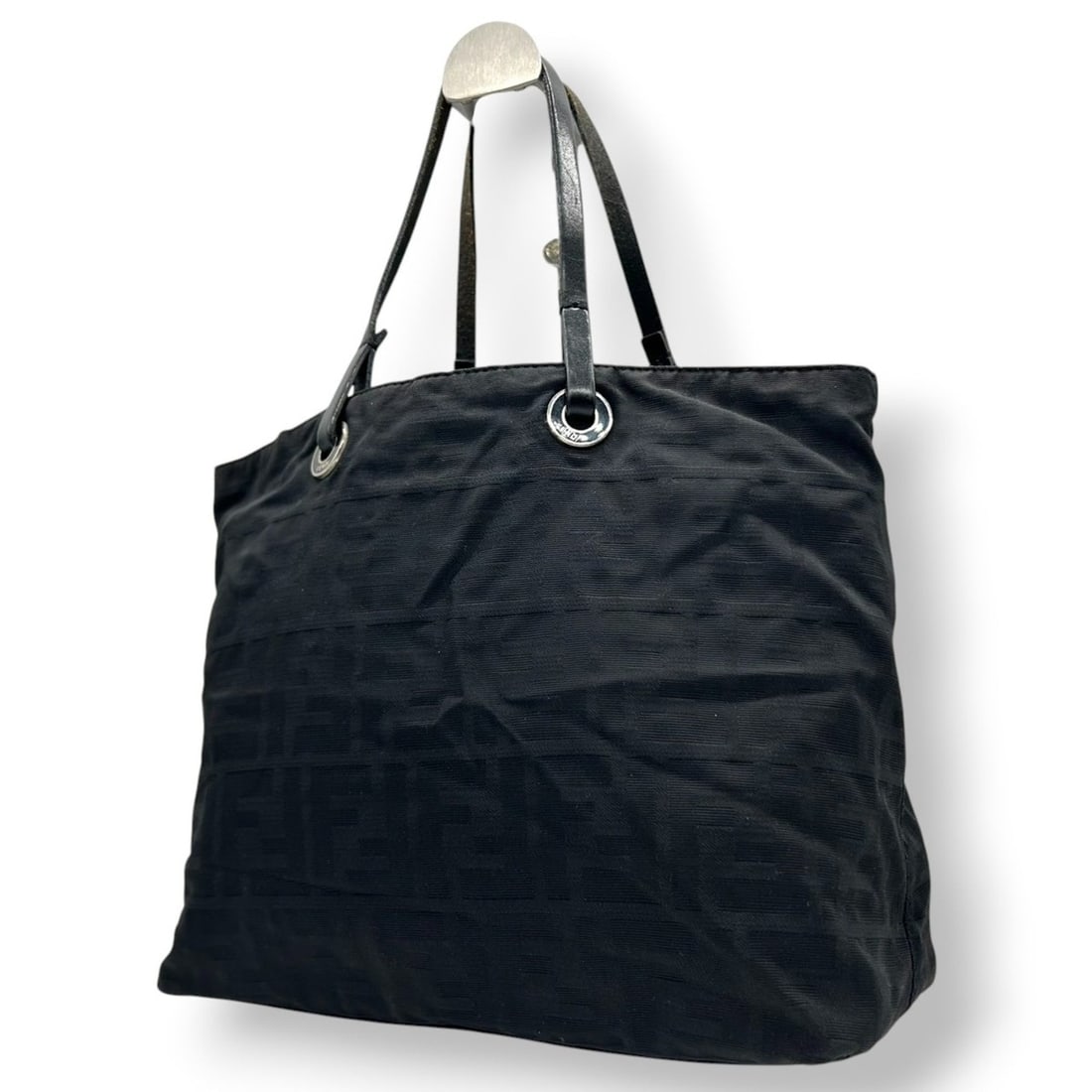 FENDI Zucca print handbag, mini tote, nylon and leather, black, FF logo, women's size s10 (1 of 20)