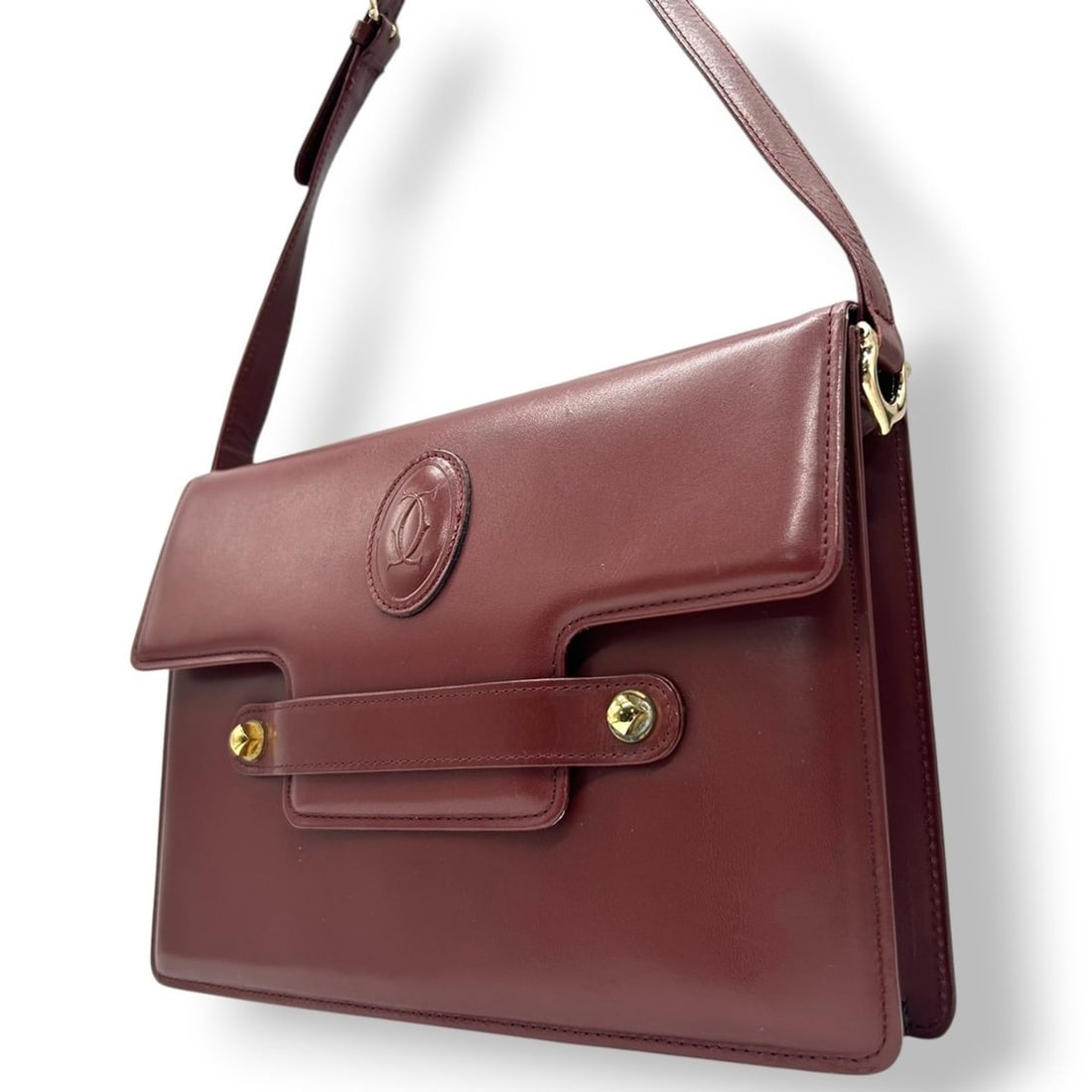Cartier Must Line Shoulder Bag, One-Shoulder Leather, Bordeaux, Wine Red, Gold Hardware, Women's, Q (1 of 17)