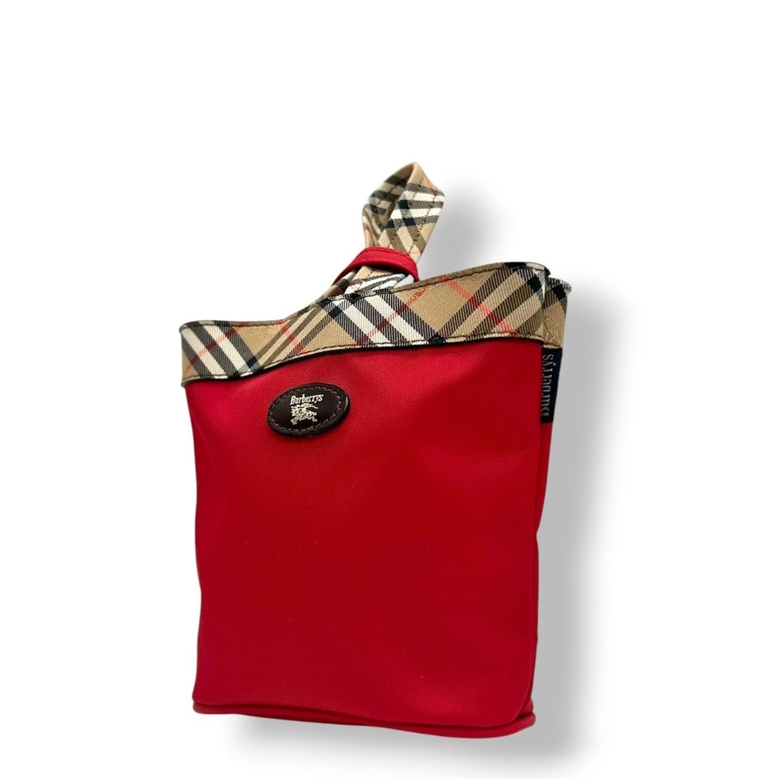 Burberry handbag mini bag pouch nylon leather nova check red women's s10: --- Catalog ---Category: SizeSize (HxWxD): 14cm x 14cm x 6cm / 5.51'' x 5.51'' x 2.36''Category: DesignType: HandbagColor: Beige, Red colorGender: WomenMaterial: Nylon , Leather Category: GeneralBrand