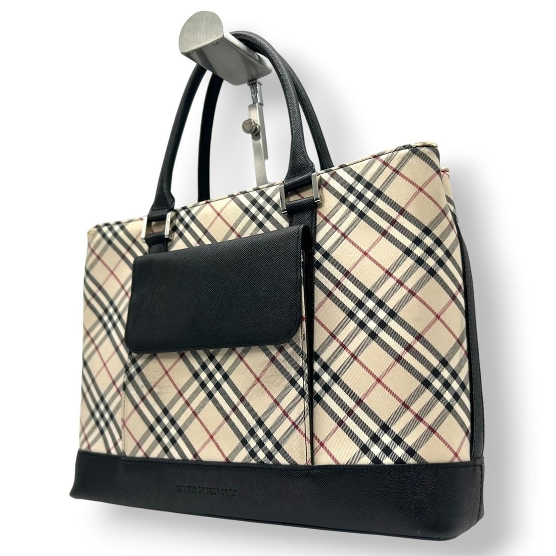 Burberry Nova Check Handbag Tote Bag Nylon Leather Black Beige Women's s10 (1 of 20)