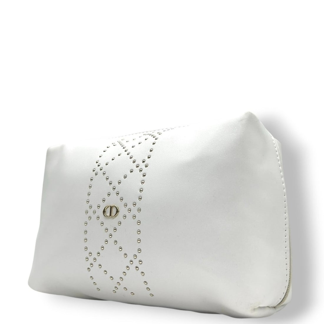 Christian Dior Women's J Pouch Bag in White Leather with Studs and Gold Hardware: --- Catalog ---Category: SizeSize (HxWxD): 14cm x 22cm x 8cm / 5.51'' x 8.66'' x 3.14''Category: DesignType: PouchColor: WhiteGender: WomenMaterial: Leather Category: GeneralBrand: Christian Dior--- I