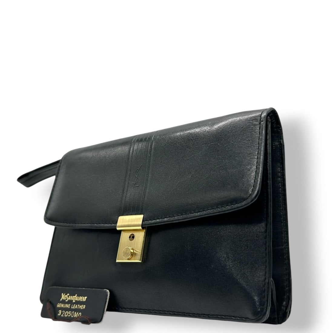 Yves Saint Laurent Clutch Bag, Embossed Leather, Black, Gold Hardware, YSL Logo, Women's/Men's, A4 (1 of 20)