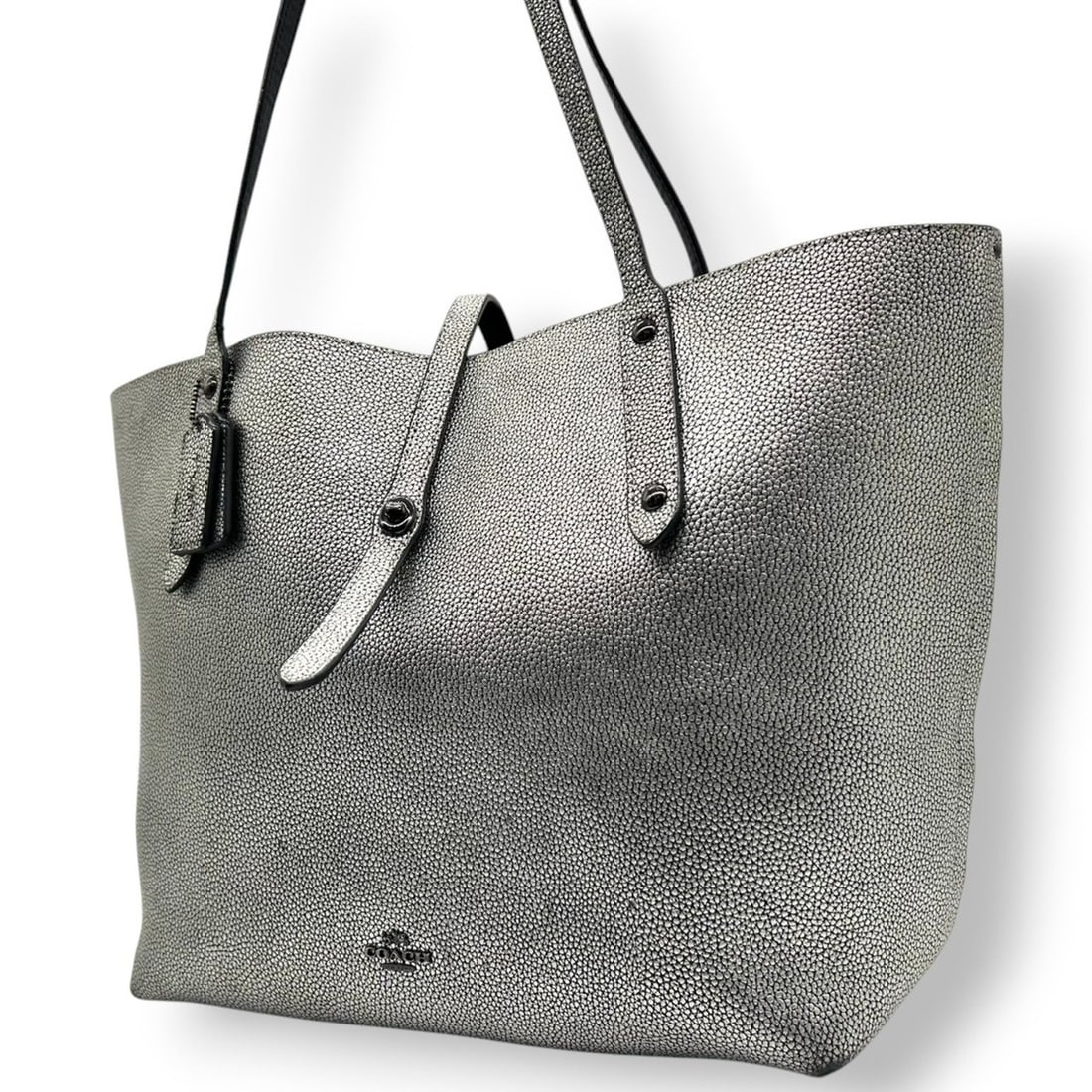 Coach Market Tote 37756, a women's metallic leather shoulder bag with silver gunmetal hardware. (1 of 18)