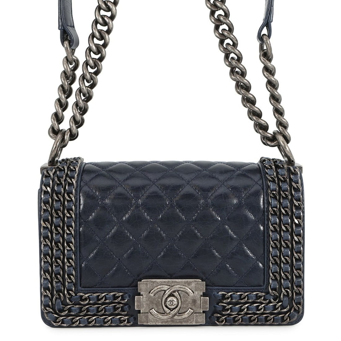 CHANEL Chain Shoulder Bag Boy Chanel Small Matelasse Coco Mark A67085: --- Catalog ---Category: SizeWeight: 740g / 1.63lb.Size (HxWxD): 12cm x 20cm x 7cm / 4.72'' x 7.87'' x 2.75''Strap Length: 62cm - 110cm / 24.4'' - 43.3''Category: DesignType: Shoulder bagColor: NavyGe