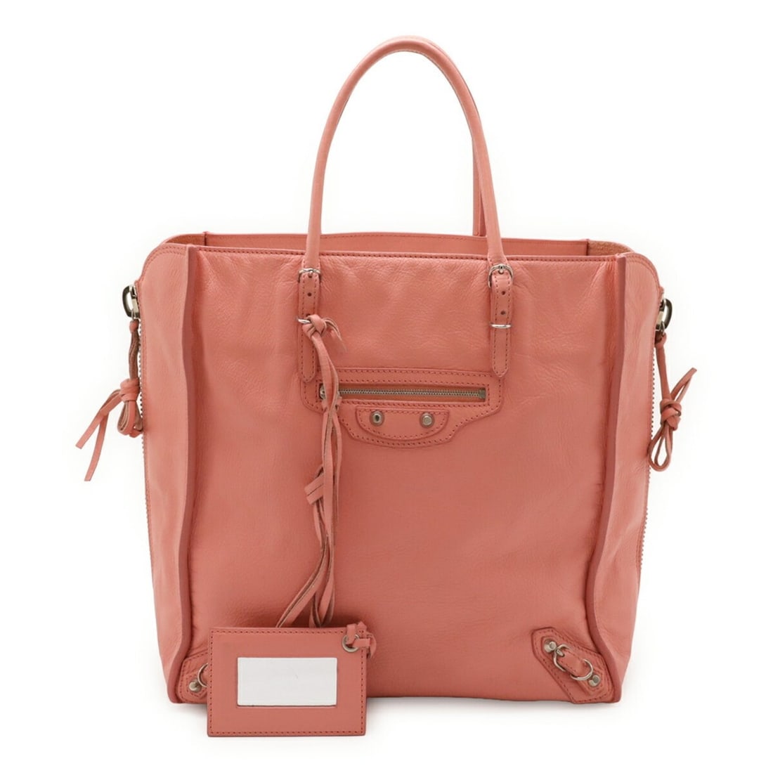 BALENCIAGA The Paper Tote Bag, Handbag, Leather, Pink, Black, 255412: --- Catalog ---Category: SizeWeight: 770g / 1.69lb.Size (HxWxD): 29cm x 28cm x 14cm / 11.41'' x 11.02'' x 5.51''Category: DesignType: Handbag, Tote bagColor: Black, PinkGender: WomenMaterial: Leather