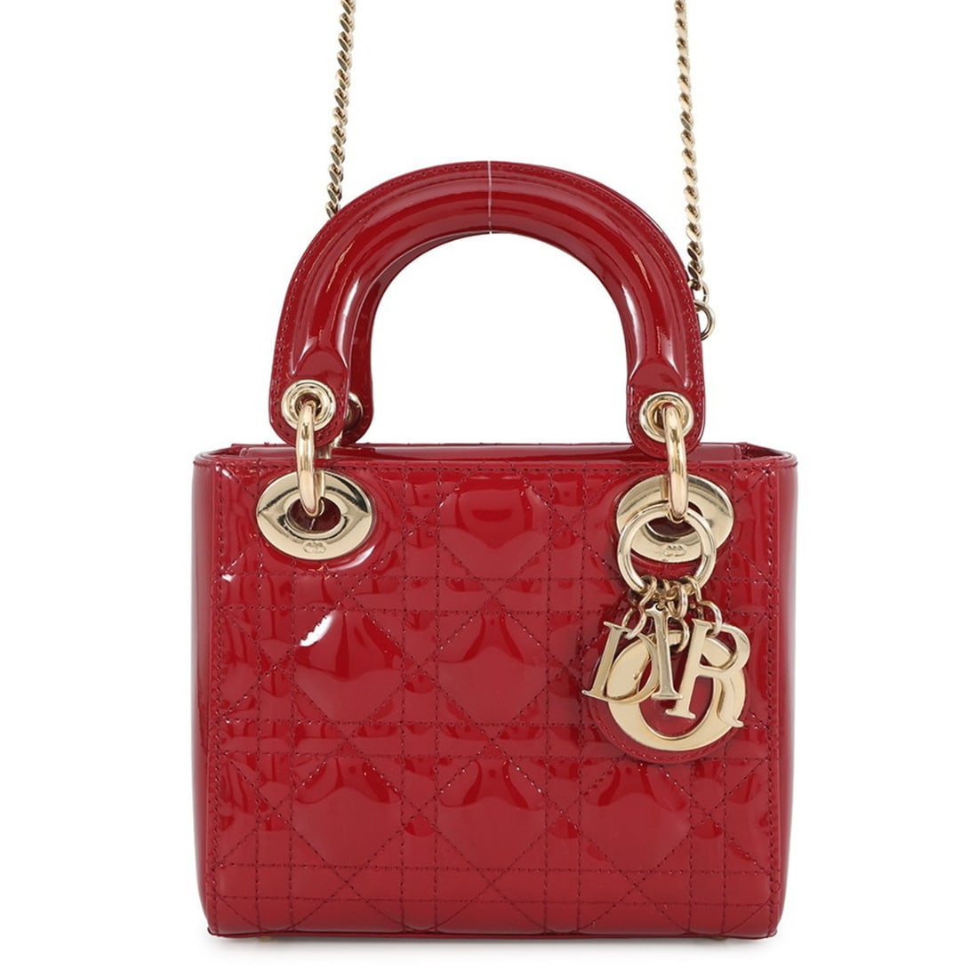Christian Dior Cannage Lady Mini Patent Leather Handbag M0505OVRB 2-Way: --- Catalog ---Category: SizeSize (HxWxD): 14cm x 17cm x 7cm / 5.51'' x 6.69'' x 2.75''Category: DesignType: HandbagColor: Red colorGender: WomenMaterial: Patent leather Category: GeneralMPN: M0505OVR