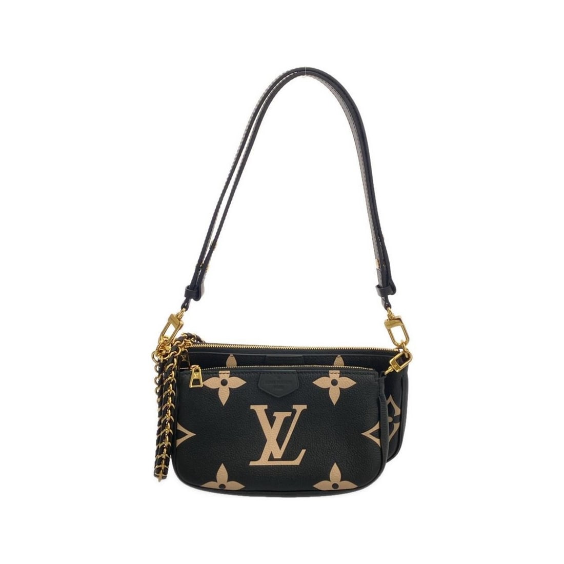 Louis Vuitton Two-Tone Monogram Empreinte Multi Pochette Accessoires Shoulder Bag M45777: --- Catalog ---Category: SizeSize (HxWxD): 13cm x 25cm x 5.5cm / 5.11'' x 9.84'' x 2.16''Category: DesignType: Pochette, Shoulder bagColor: Beige, BlackGender: Women,MenMaterial: Leather Hardware