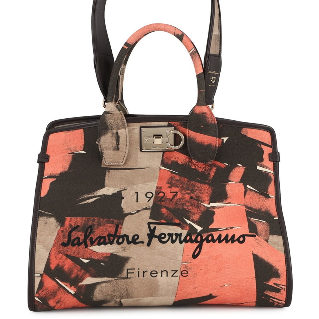 Salvatore Ferragamo Studio 212289 Tote Bag, 2-way: --- Catalog ---Category: SizeSize (HxWxD): 29cm x 35.5cm x 18cm / 11.41'' x 13.97'' x 7.08''Category: DesignType: Pouch, Tote bagColor: Beige, Brown, PinkGender: WomenMaterial: Canvas Category: Genera