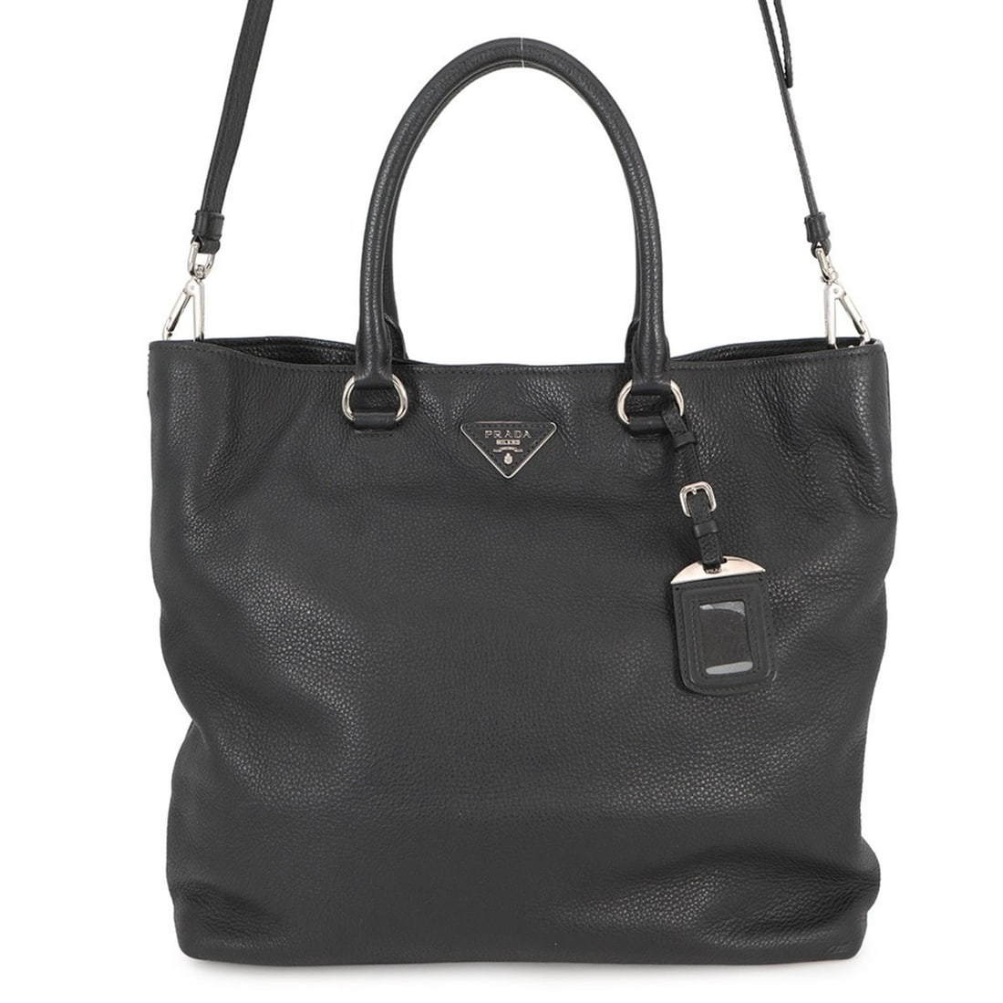 Prada Vitello Dino Leather Tote Bag 1BG006 PRADA Black 2-Way (1 of 19)