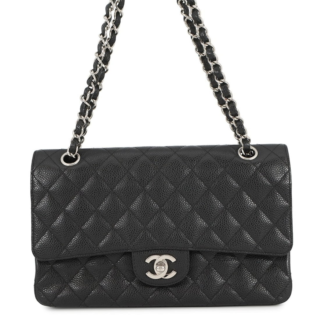 CHANEL Chain Shoulder Bag Matelasse 25 Coco Mark Double Caviar Skin A01112 Black (1 of 18)