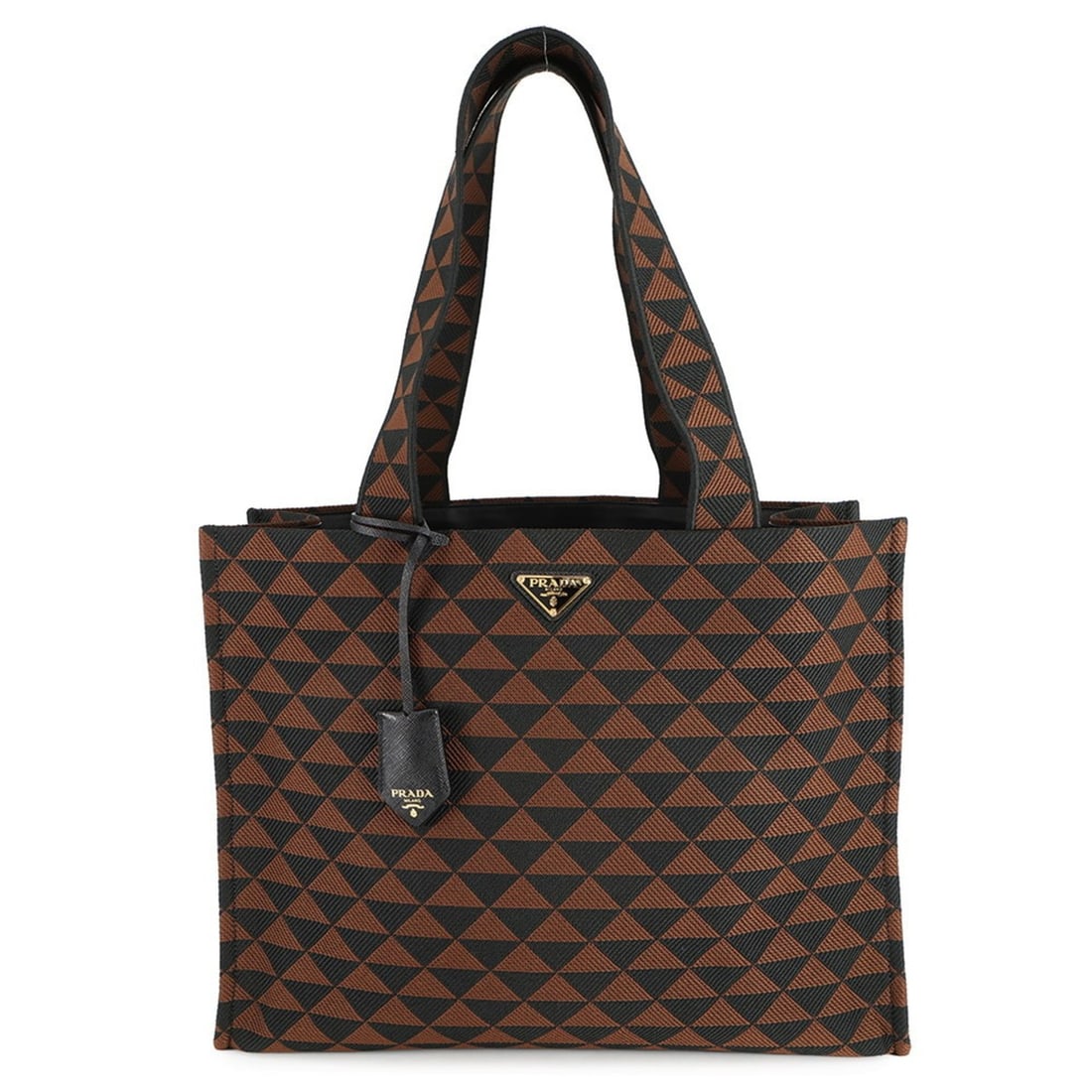 Prada Tote Bag Embroidered Canvas and Leather 2VG106 PRADA Black: --- Catalog ---Category: SizeSize (HxWxD): 33.5cm x 43cm x 17cm / 13.18'' x 16.92'' x 6.69''Category: DesignType: Tote bagColor: Black, BrownGender: WomenMaterial: Canvas , Leather Category: GeneralBr