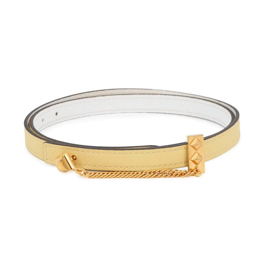 Hermes Hermès Belt Jaune Poussin/White/Swift/Epson Y Stamp Size 70: --- Catalog ---Category: SizeWidth: 1.2cm / 0.47''Length: 82cm / 32.28''Category: DesignType: Standard beltColor: Beige, WhiteGender: WomenMaterial (Strap): Leather Category: GeneralBrand: HermesCount