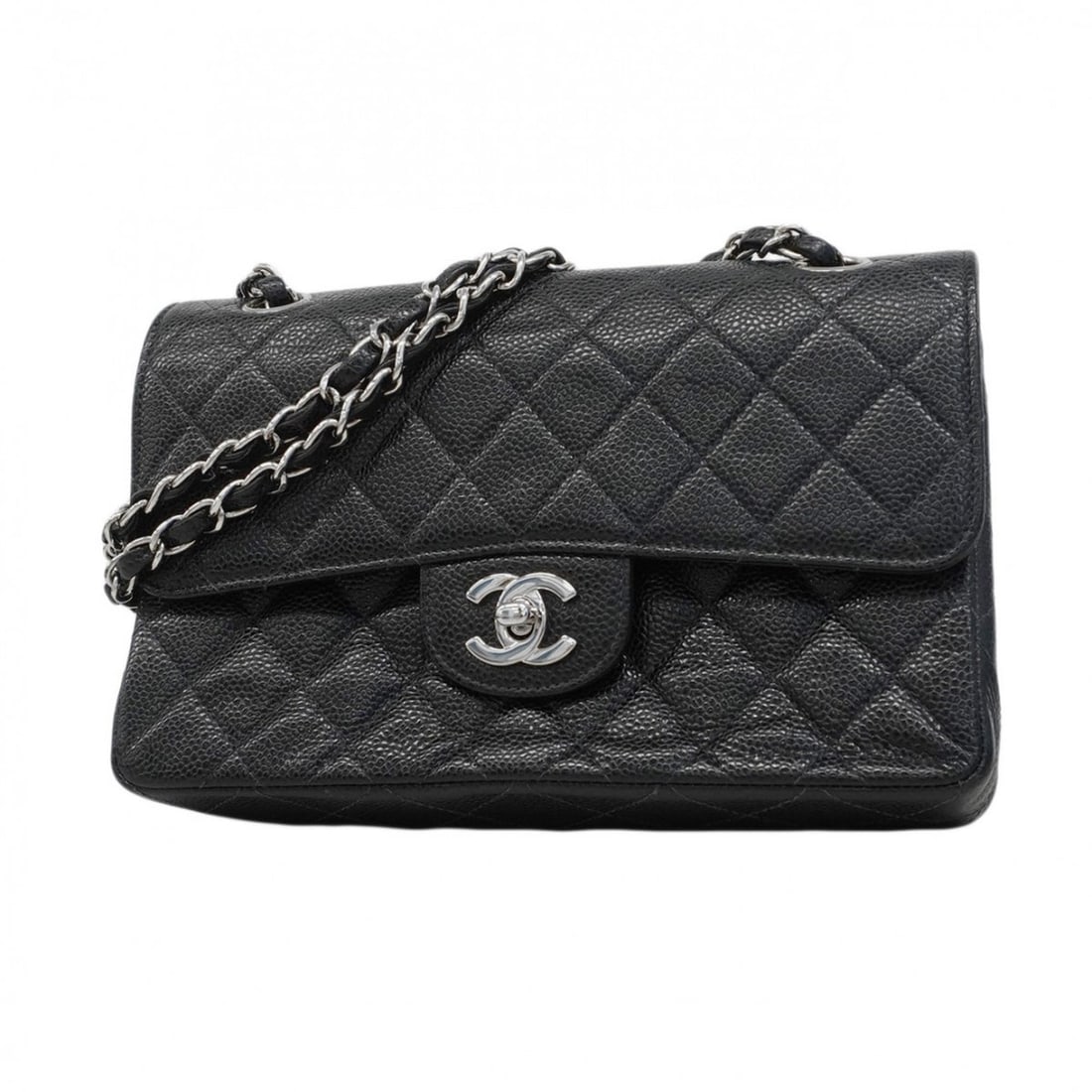 Chanel Matelasse Shoulder Bag with Double Flap and Chain, Caviar Skin, Black, Women's (1 of 20)