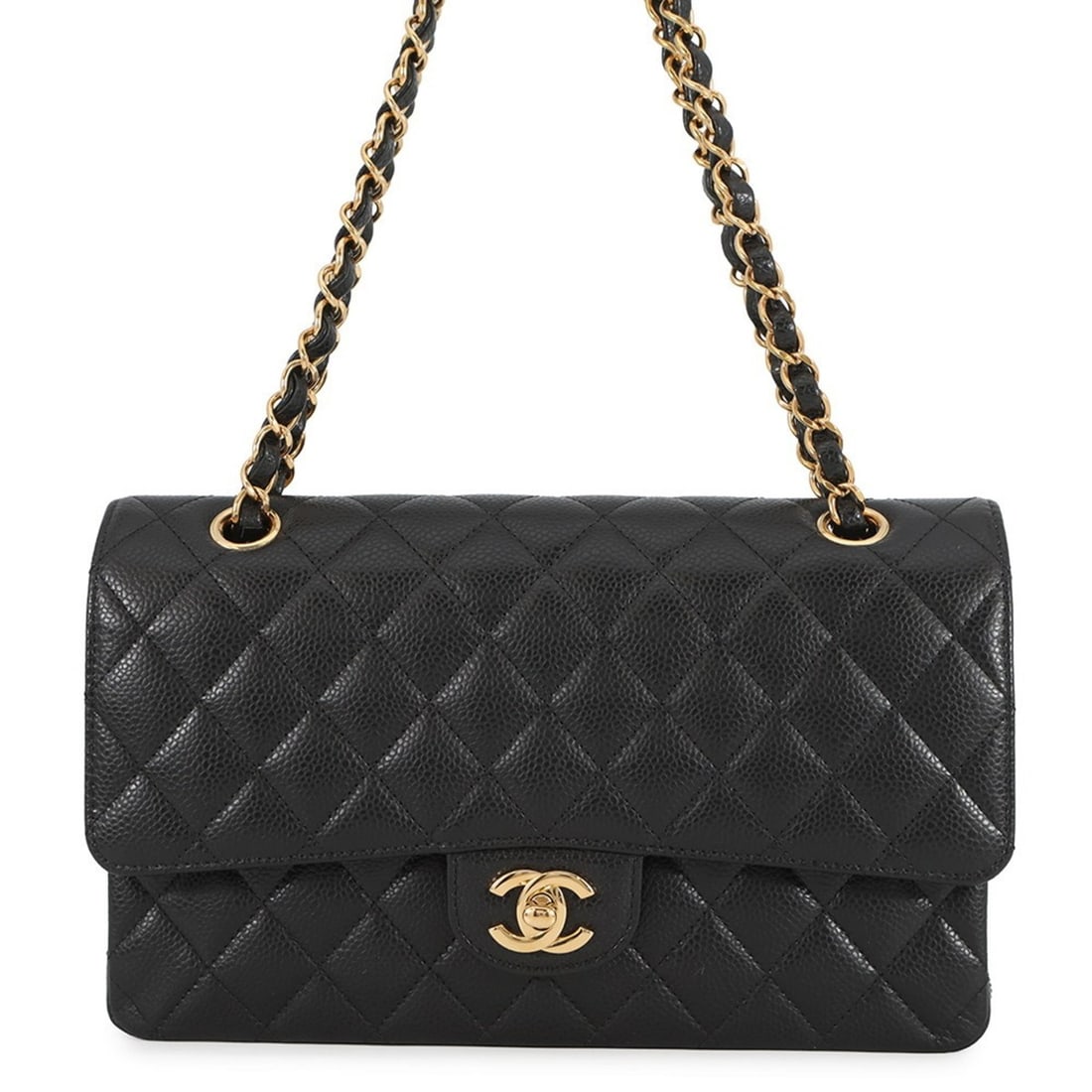 CHANEL Chain Shoulder Bag Matelasse 25 Coco Mark Double Caviar Skin A01112 Black (1 of 15)