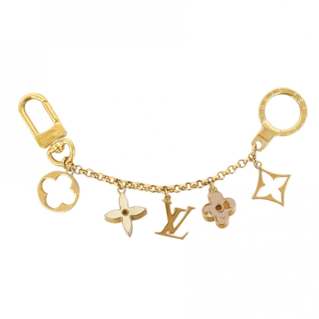 Louis Vuitton Fleur de M65111 Keychain Bag Charm Chain, Gold, White, Pink, Women's (1 of 11)