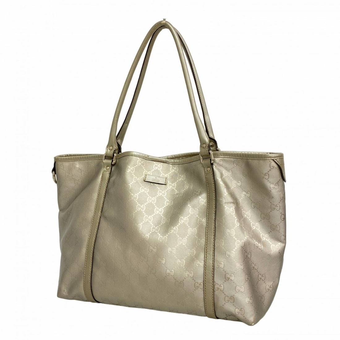 Gucci GG Imprime Tote Bag 197953 Silver Women's: --- Catalog ---Category: SizeSize (HxWxD): 26cm x 34cm x 15.5cm / 10.23'' x 13.38'' x 6.1''Category: DesignType: Tote bagColor: SilverGender: WomenMaterial: PVC Hardware Color: SilverCategory: General