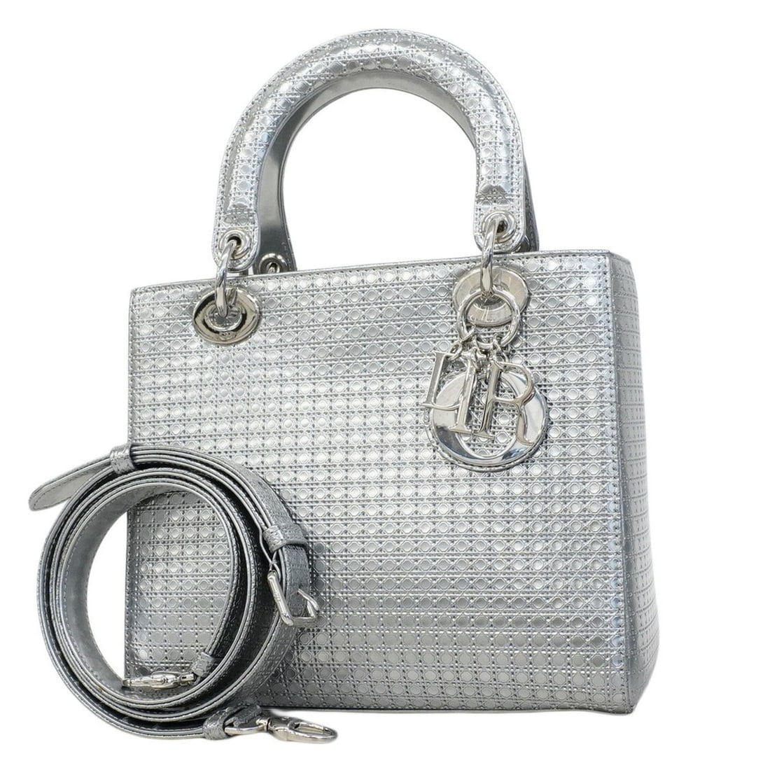 Christian Dior Lady Handbag, Leather, Silver, 2-Way Bag for Women (1 of 15)