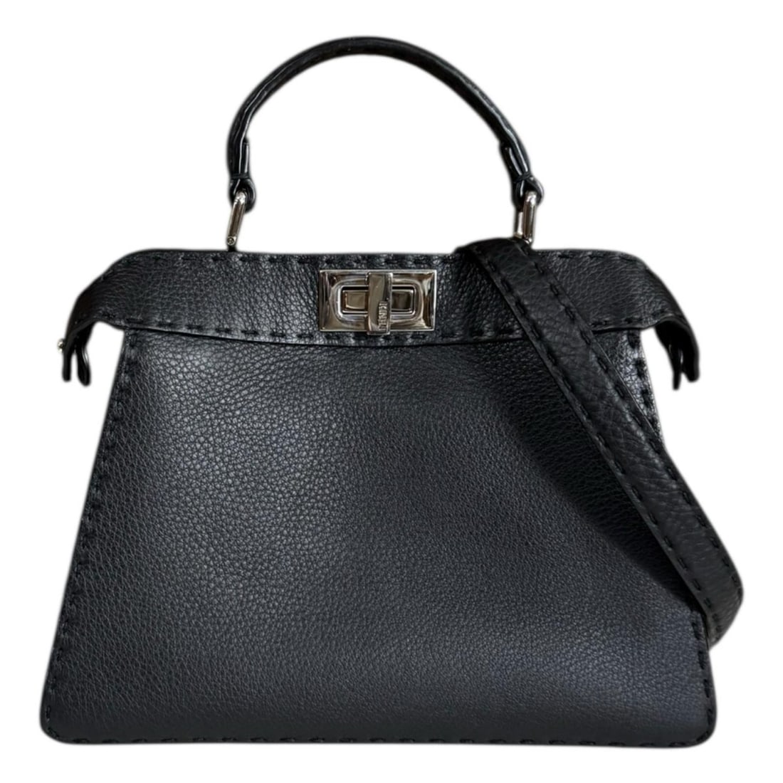 Pre-owned Fendi Peekaboo ISeeU Small Selleria Shoulder Bag, 8BN327, Black, Women's, 2-Way (1 of 10)