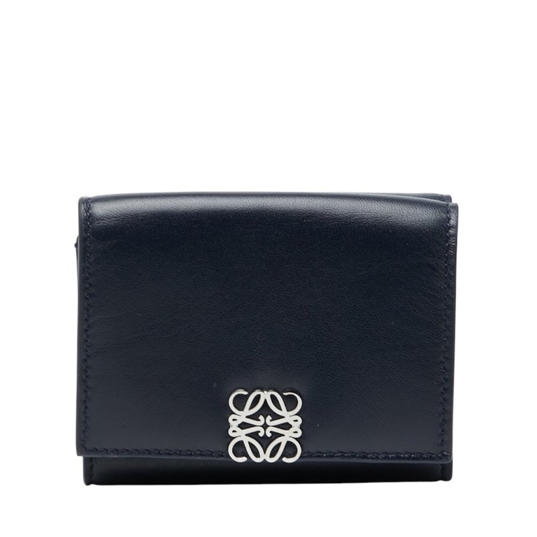 LOEWE Anagram Trifold Wallet, Navy Leather, Women's: --- Catalog ---Category: SizeSize (HxWxD): 9cm x 10.5cm x 3cm / 3.54'' x 4.13'' x 1.18''Category: DesignType: Wallet (tri-fold)Color: NavyGender: WomenMaterial: Leather Category: GeneralBrand: Loewe--
