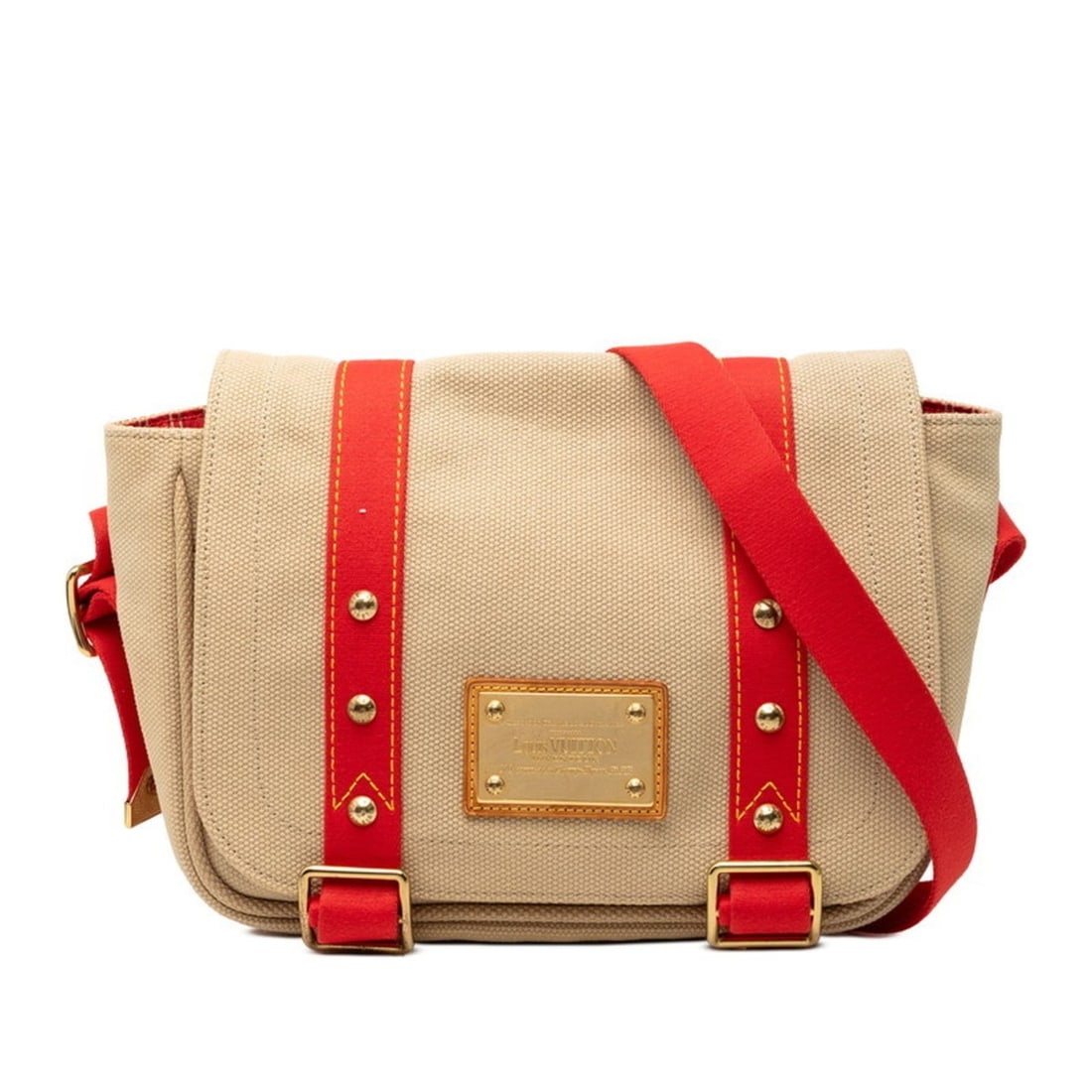 Louis Vuitton Antigua Besas PM Crossbody Shoulder Bag M40041 Beige and Red Canvas Leather Women's: --- Catalog ---Category: SizeSize (HxWxD): 23cm x 27.5cm x 8cm / 9.05'' x 10.82'' x 3.14''Category: DesignType: Shoulder bagColor: Beige, Red colorGender: WomenMaterial: Canvas , Leather Category: Gen