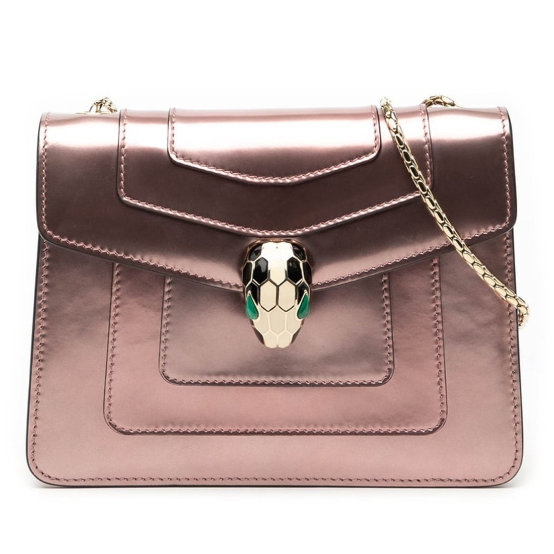 BVLGARI Serpenti Chain Shoulder Bag in Metallic Pink Patent Leather for Women (1 of 12)